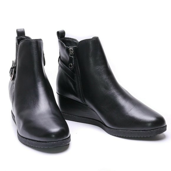 Geox Shoes - Geox Wmn Anylla Wedge Chelsea Italian Leather Black Boots sz EUR 39.5 US 9.5 NEW